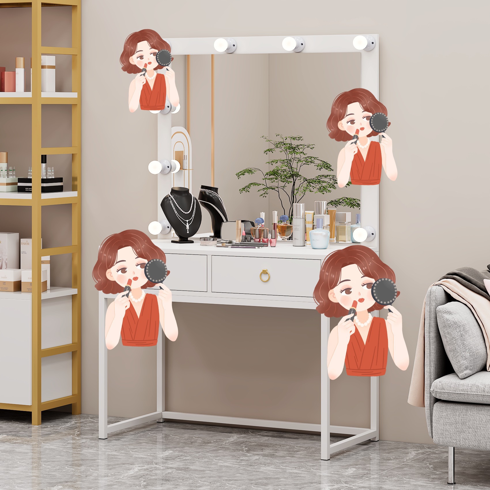 Maquillaje de boda tienda de maquillaje profesional salón de belleza mesa de maquillaje especial red estudio rojo mesa de maquillaje con lámpara