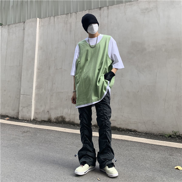 High Street Functional Vibe Style Folded Stacked Micro Horn Long Pants for Men's American Slim Fit Street Instagram Versatile Casual Pants_voghion.com