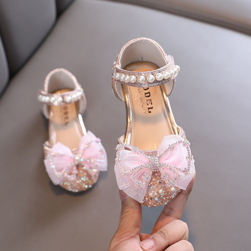 2024 summer new Korean style girls princess student girls single shoes leather shoes bow small, medium and large children's trend