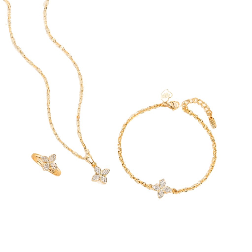 Comercio electrónico transfronterizo lujo ligero diamantes de flores de cuatro hojas pulsera anillo colgante collar pendientes joyas exquisitas conjunto de cinco piezas