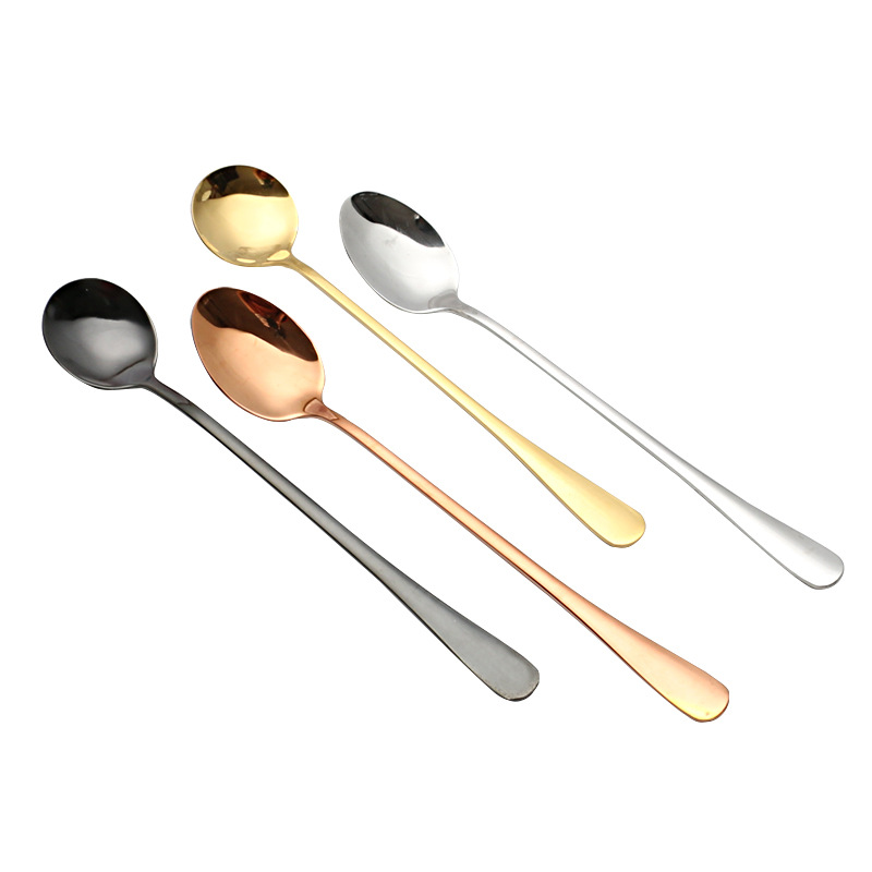 Lång kaffesked i rostfritt stål guld för dessert_voghion.com