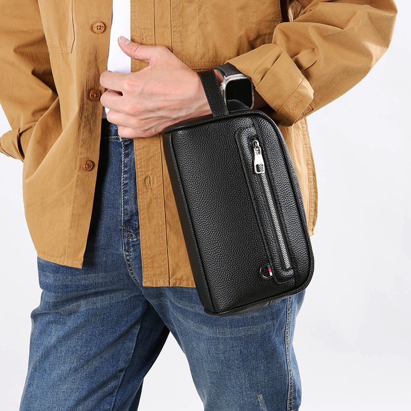 Cross-Border New Style Men's Clutch Bag, High-Quality, Large-Capacity Business Casual Handbag, Soft Leather Multi-Pocket Clutch Bag for Men