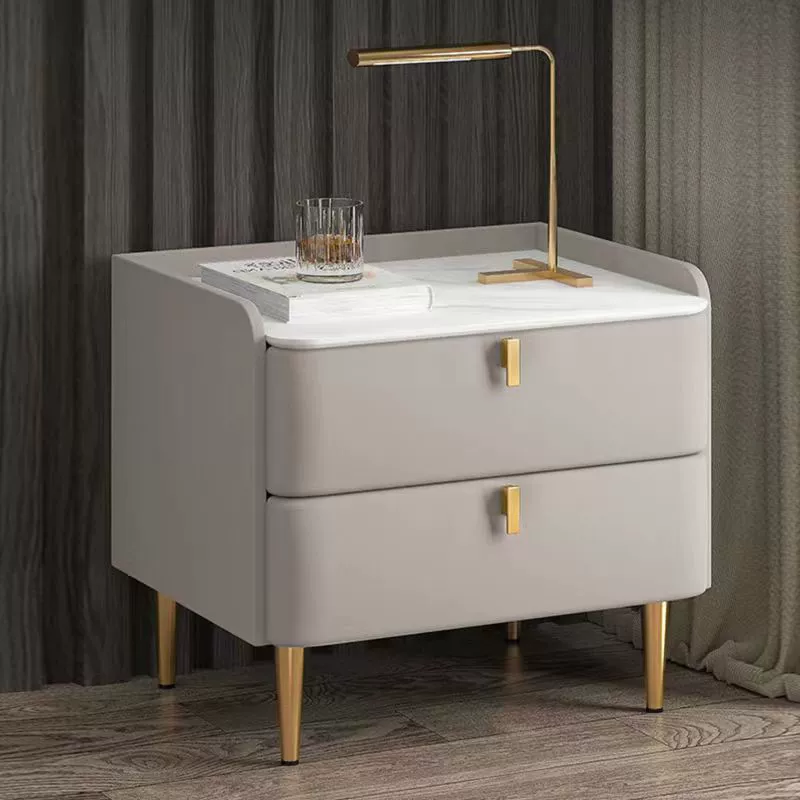 Новая легкая роскошная прикроватная тумбочка из цельного дерева, современный простой шкаф для спальни, минималистичный кожаный сланец, скандинавская прикроватная тумбочка