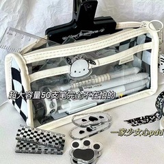 Transparent grid pen bag, Xiaohongshu style, Instagram-inspired, high-endurance, large-capacity, minimalist student stationery bag, wholesale