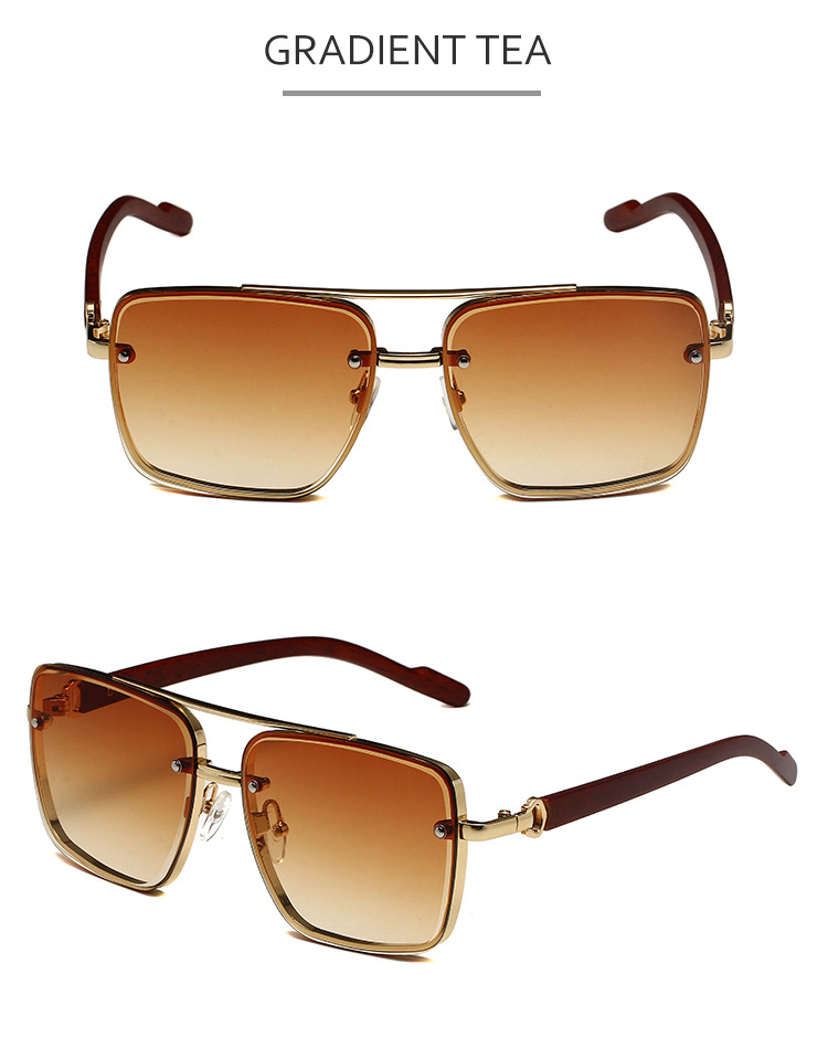Retro Square Metal Sunglasses For Women Pilot Style Double Bridge_voghion.com