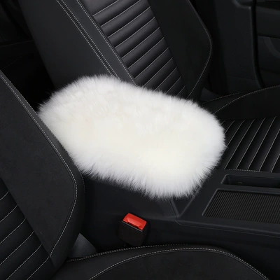 New Armrest Box Mat Pure Wool Velvet Winter Warm Pad Creative Center Armrest Wool Pad Popular Amazon (Armrest box) - rice-white