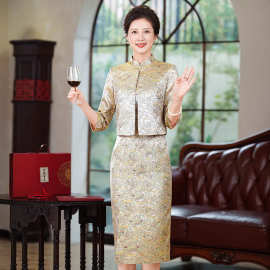 旗袍2025新款秋冬妈妈装两件套高端新中式喜婆婆婚宴礼服女60692