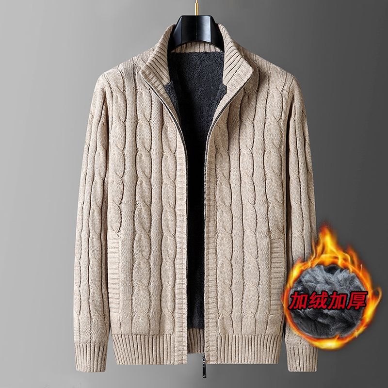 Wholesale autumn and winter new men's sweater coat zipper fleece-lined thick warm loose sweater men's high collar fashion