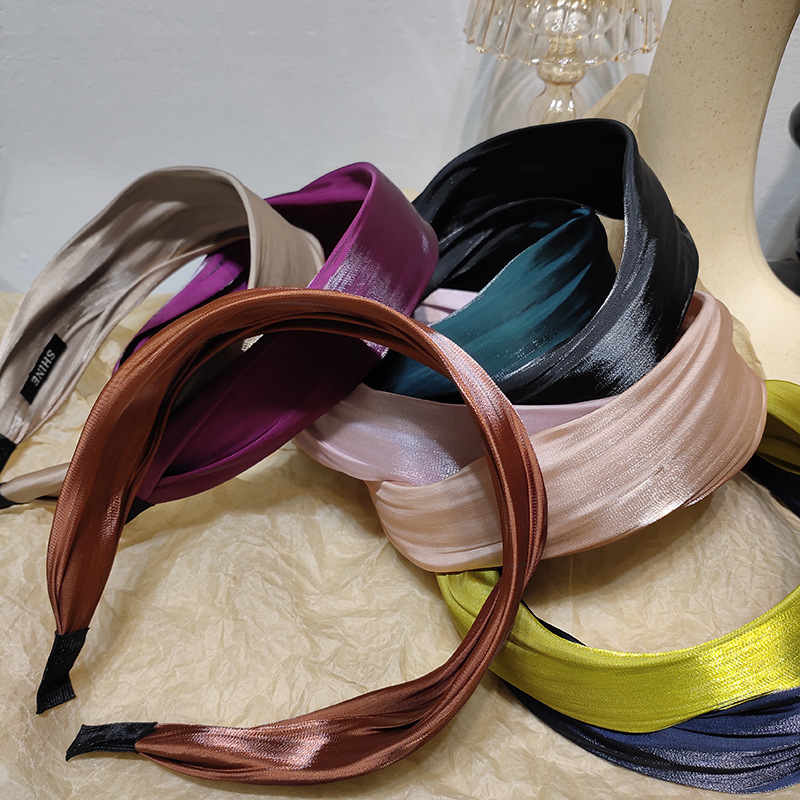 Korean Streamer Bright Silk Satin Solid Color Headband Wholesale display picture 16