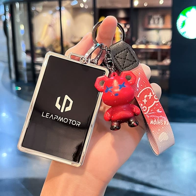 Leapmotor Card Key Cover C10C11 Car key bag - leapmotor-c-series-card-key-single-shell-black-red-violent-bear-keychain