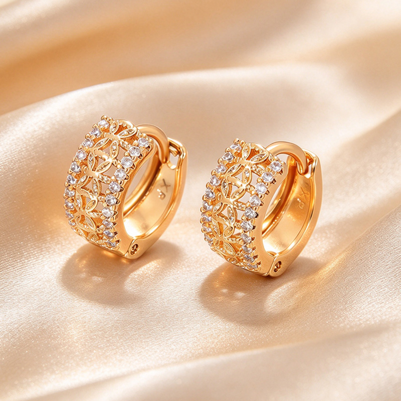 Pendientes de Aro con Zirconia de Aleación de Cobre Bañado en Oro de 18K