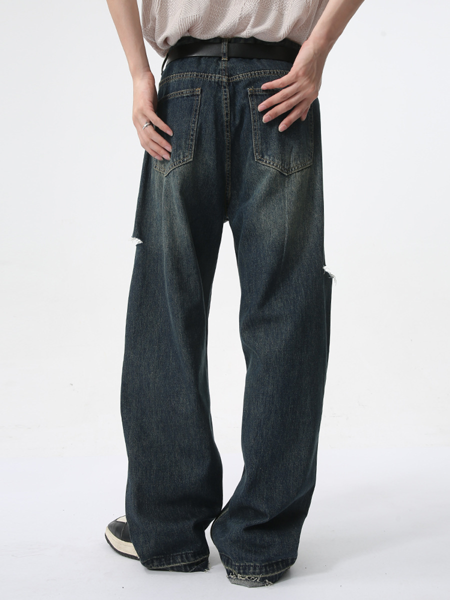 MTLCLOTHES Hombres| 2024 verano nuevos productos Meichang calle agujeros laterales diseño sensación de jeans delgados