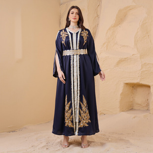 Muslim Evening Dress Arabian Dubai Dress Embroidered Rhinestone Women's Dress Cross-Border Middle Eastern Women's Robe