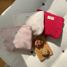 311022  灯芯绒纯色化妆包韩国ins秋冬便携洗漱袋钱包收纳手拿包