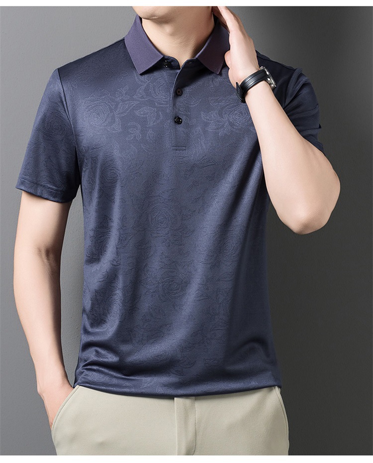 Áo polo nam tay ngắn lụa tơ tằm cao cấp cổ bẻ jacquard họa tiết nổi — Xanh lá cây 9607 chi tiết 12