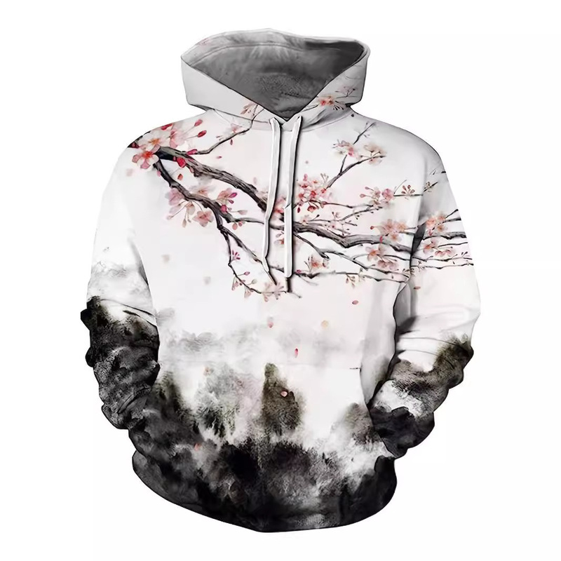 2024 Spring and Autumn New Cross-border European and American 3D Digital Printing Personalized Graffiti Loose Men's Hooded Sweatshirt