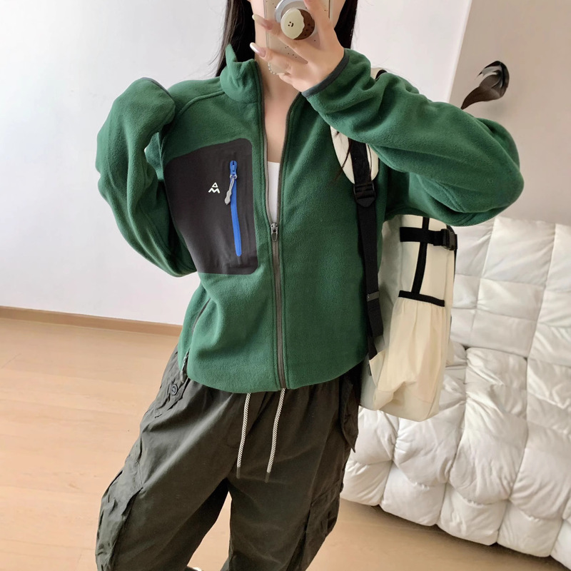 艾米尔25秋冬季新品户外休闲轻量双面摇粒绒立领拉链外套女P7061|undefined