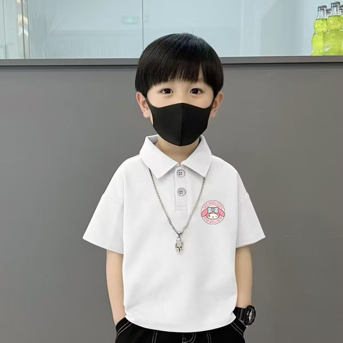 2025 Summer Collection of Boys' and Girls' Pure Cotton Short-Sleeve Polo Shirts, New Summer Style, Cartoon Print Polo Shirts for Medium and Large Children
