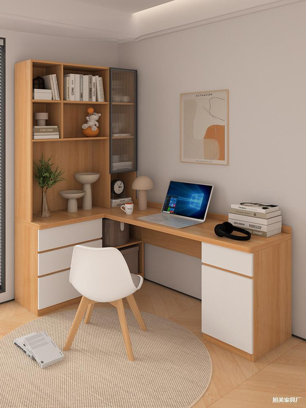 Computer Desk Combination Study Table Desktop Corner Desk Cabinet Corner Bookshelf Solid Wood Core Table with Drawers