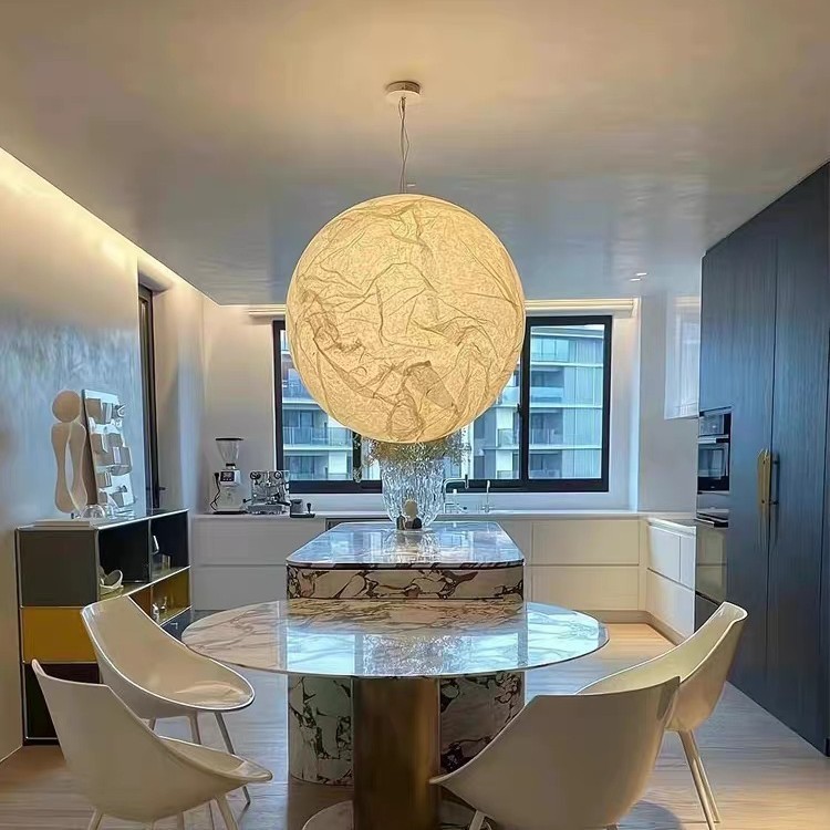 中山灯具月球灯吊灯卧室复式别墅楼梯间设计师餐厅店铺圆球吊线灯|undefined