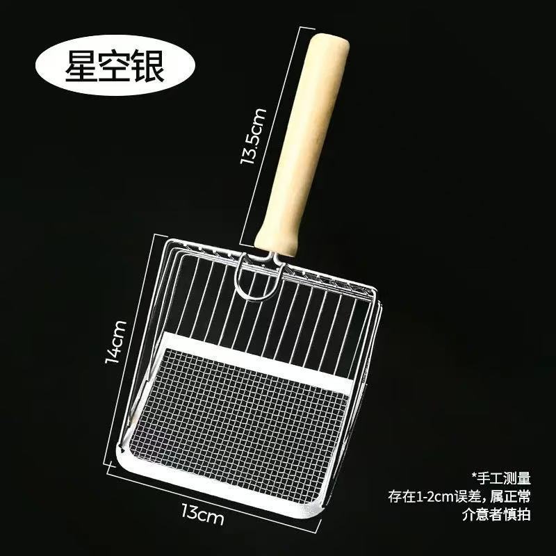 金属製猫砂スコップ、ツーインワン猫糞スコップ、ペット用掃除用品、木製ハンドル、細穴、大型猫スコップ|undefined