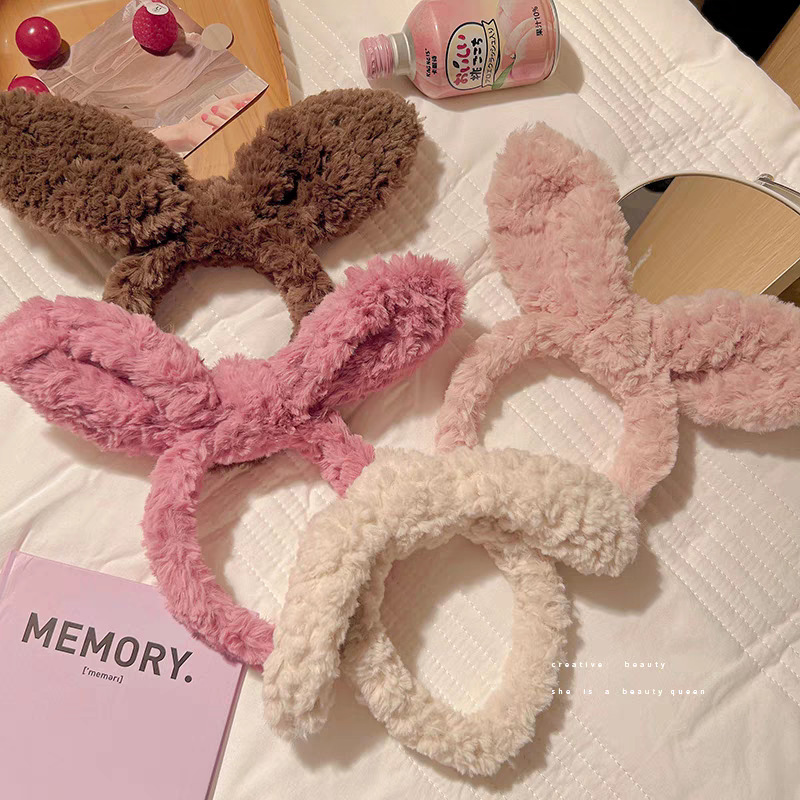 New Plush Big Rabbit Ears Face Wash Headband Headband for Women High-End Makeup Hair Press Anti-Slip Special Headband Hairpin