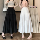 Summer New Mid-length High Waist Pleated Skirt 2024 Slimming Elegant Skirt Simple Fresh Fairy Umbrella Skirt