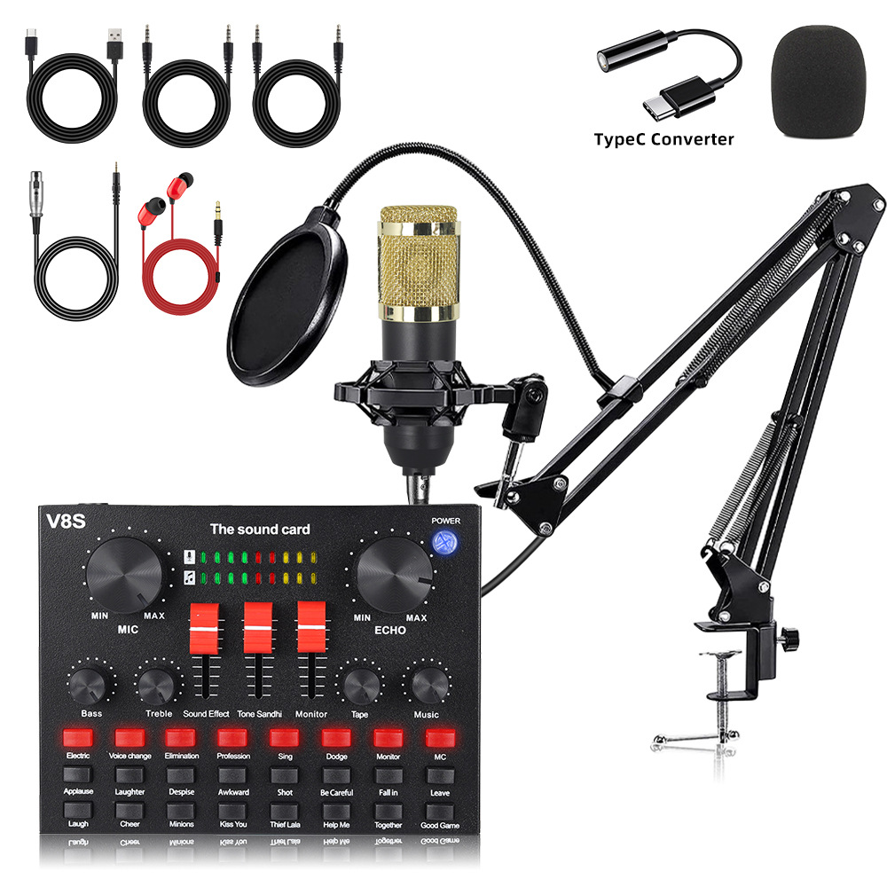 Kit de Micrófono de Condensador BM800 V8 con Soporte y Tarjeta de Sonido USB Semimetal Cardioide para Transmisión en Vivo image 23