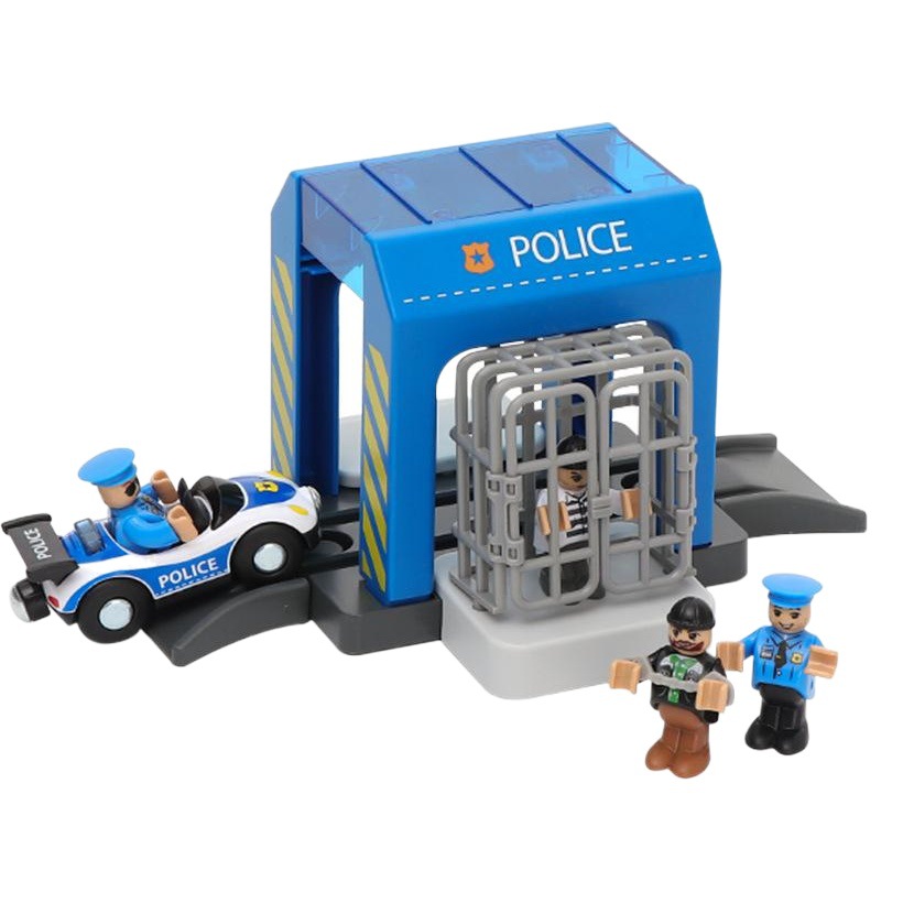 Simulación estación de policía de plástico traje de lavado de coches escena de la ciudad compatible con Thomas pista