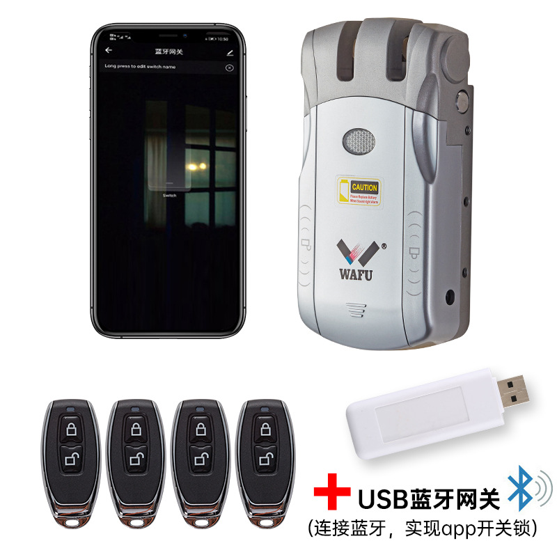 Cerradura WAFU sin llave con diseño de cabeza de toro para puerta de entrada, cerradura eléctrica invisible antirrobo con control remoto, cerradura inteligente Tuya para uso doméstico.