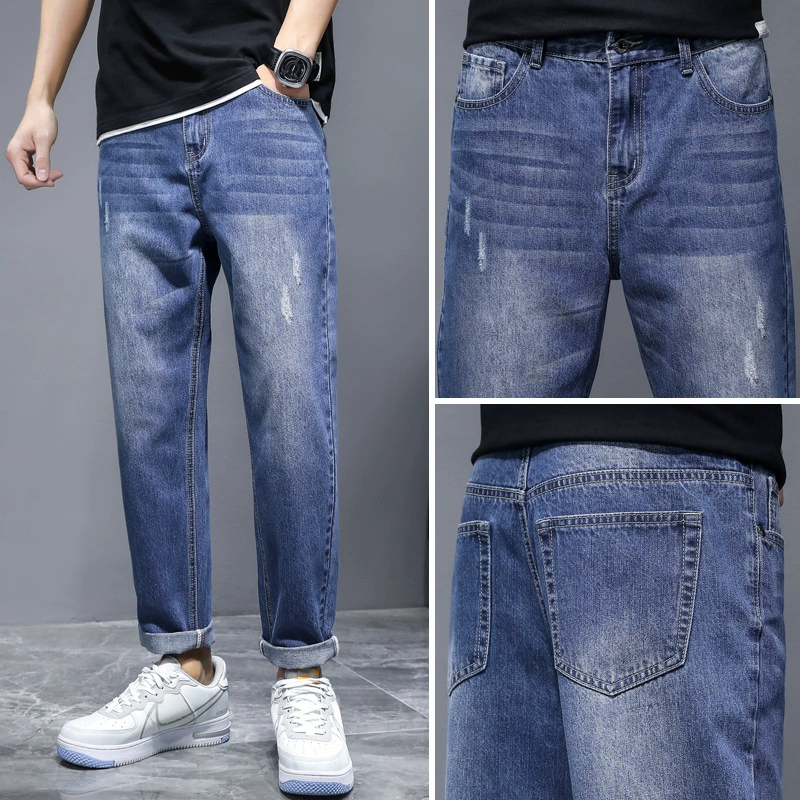 Jeans, universal summer light trousers for leisure, loose straight fit, Korean style