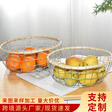 北欧铁艺铁丝编织篮子ins复古圆形面包篮桌面零食杂物收纳置物篮