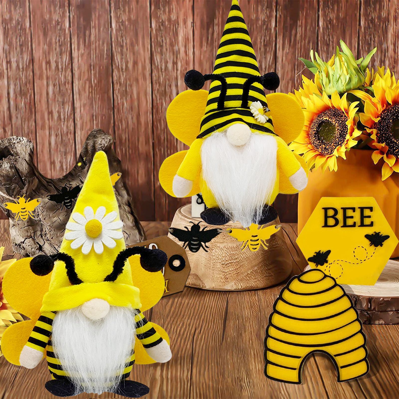 Nuevos productos transfronterizos Festival de la abeja de primavera y verano Muñeca sin rostro de punto de abeja enano Rudolph Muñeca de girasol Adornos