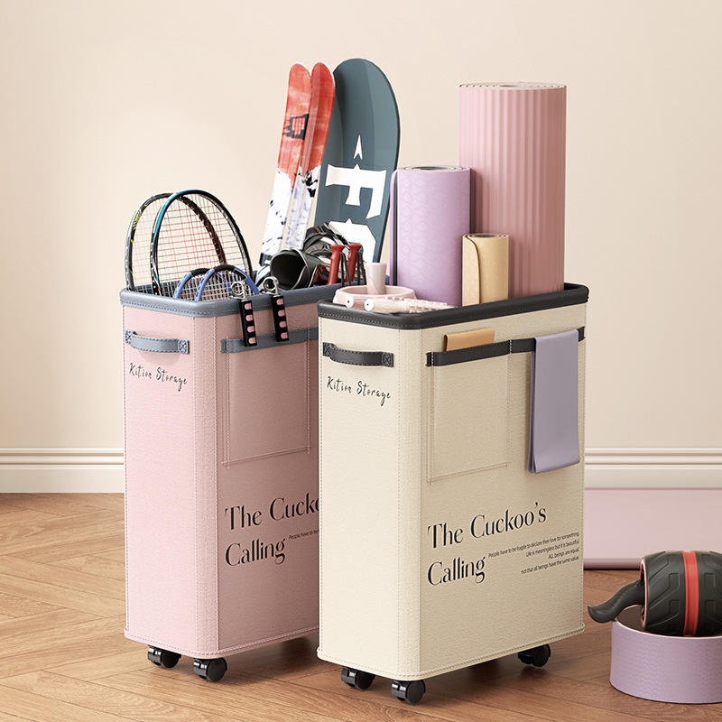 Wheeled Yoga Mat Storage Box, Household Sports Equipment Storage Bucket, Foldable Roller Skating Fabric Sundry Storage Basket