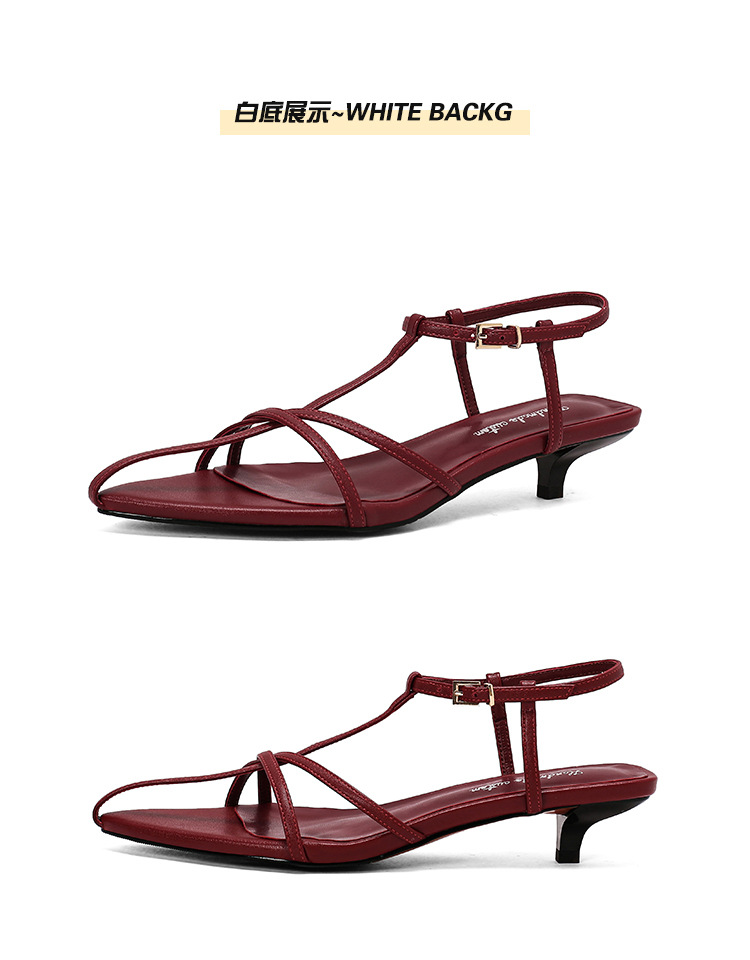 Sandal hở mũi nữ quai mảnh gót mèo con 4 cm phong cách tối giản — Màu đen chi tiết 39