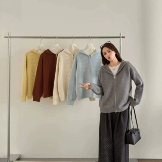 日韩外贸针织衫连帽拉链开衫毛衣女装外套秋冬高品质现货工厂直销
