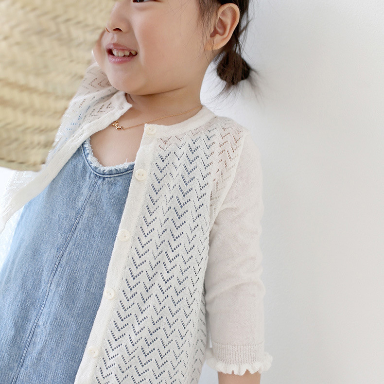 2021春夏欧美新款女童薄开衫宝宝精梳棉针织衫混金银线长袖空调衫