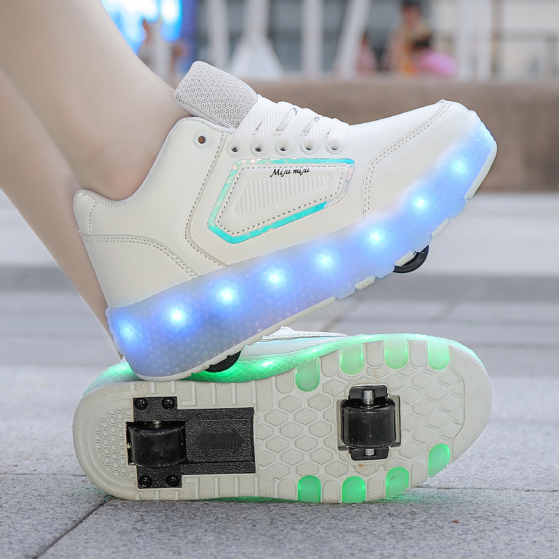 Neue zweirädrige Ladeblitzschuhe für Jungen und Mädchen, Rollschuhe für Erwachsene, Rad, Schnürsenkel, Schalter, LED-Lichtschuhe_voghion.com