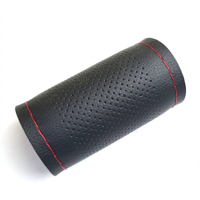 Steering wheel cover Leather Hand-Stitched Steering Wheel Cover - black-middle-hole-red-line-38cm