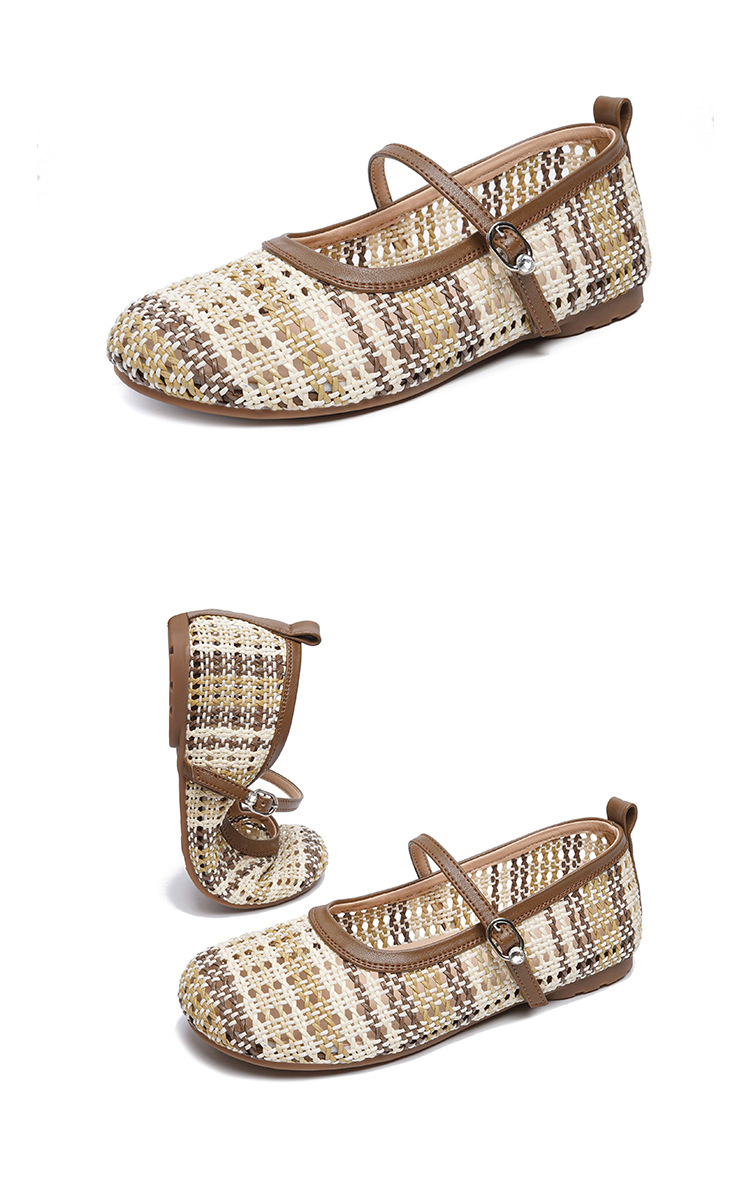 Sandal Mary Jane nữ quai ngang đan thoáng, mũi tròn, gót vuông ổn định, da thật — màu nâu chi tiết 25