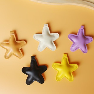 Personalized Creative Colorfulful Five-Pointed Star Pu Leather Punched Cotton Keychain Luggage Pendant Car Clothing DIY Jewelry Accessories