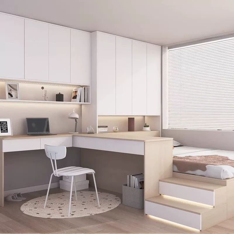 Маленькая квартира, встроенный шкаф, кровать, спальный гарнитур, угловой стол, настенный шкаф, мягкая сумка для хранения, татами-кровать
