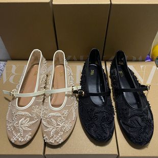 Za 2022 New Women's Shoes Spanish Embroider Fashion Low-Top Embroidered Mesh Shoes for Women