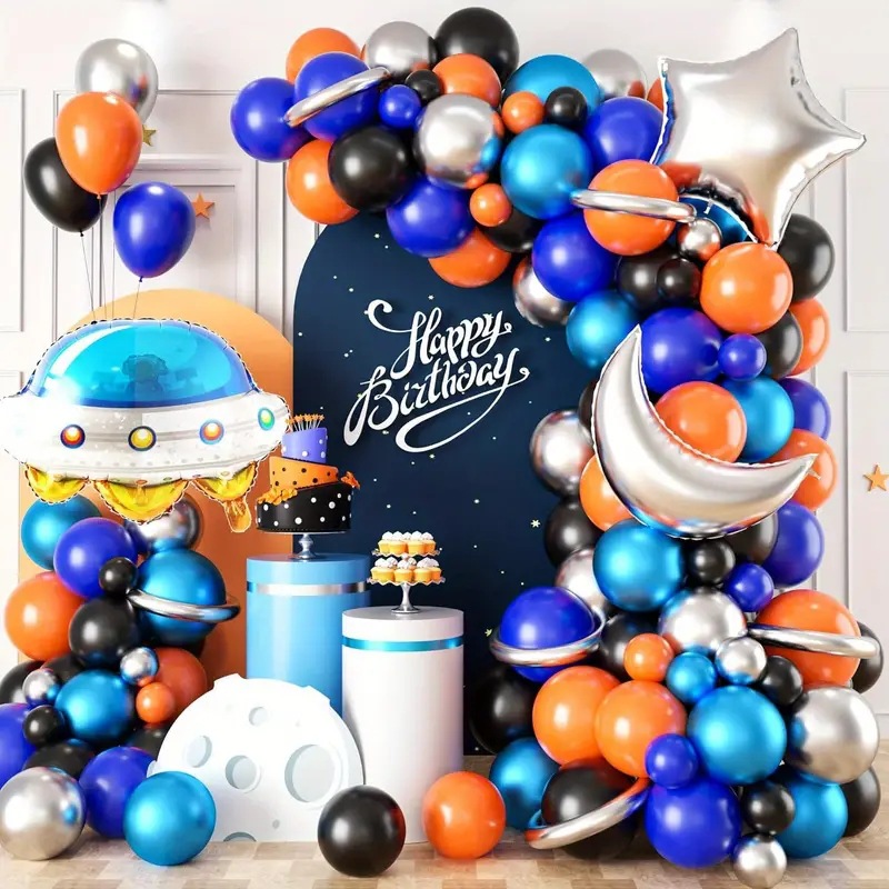 宇宙主题星月气球宇航员飞船气球男孩儿童生日派对外太空气球装饰