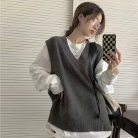 2025 新しい V ネックニットプルオーバーベスト女性のための韓国スタイルルーズ多用途痩身アウターノースリーブセーター女性のための|undefined
