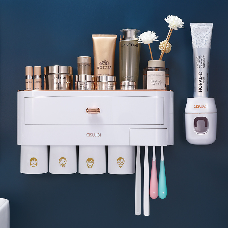歯ブラシホルダー、歯磨きコップ、うがいコップ、壁掛け式、トイレ用、穴あけ不要、壁掛け収納ボックス、歯ブラシセット、家庭用|undefined