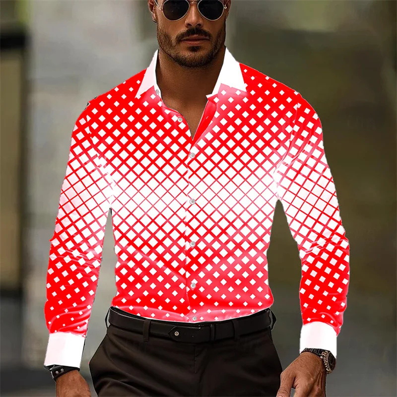 2023 primavera y otoño diseño degradado suelta solapa botón camisa nuevo top hombre MB12