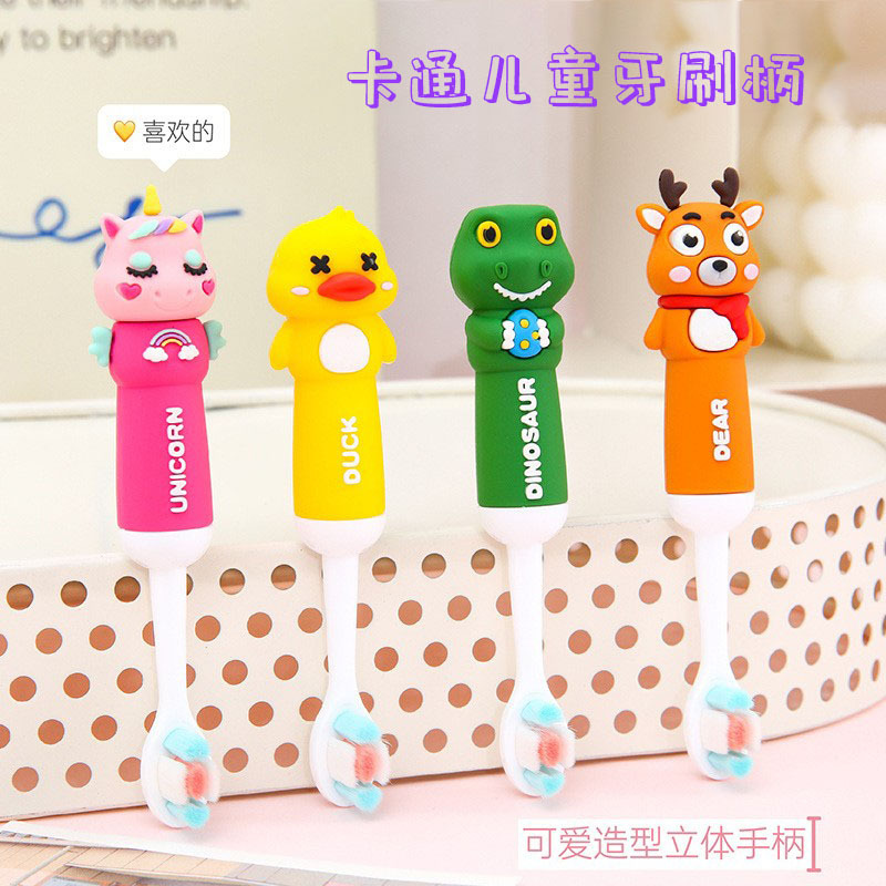 Estilo lindo mango de cepillo de dientes personalizado creativo dibujos animados pato amarillo unicornio niños suave cepillo de dientes manga fabricante
