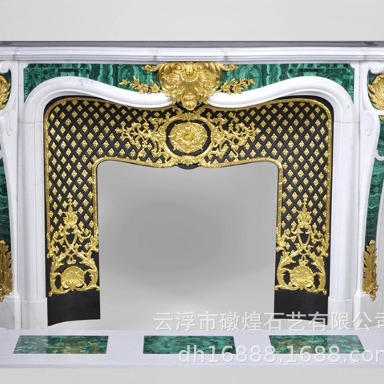 天然大理石 奢石孔雀绿汉白玉高端造型法式大理石壁炉 厂家直销