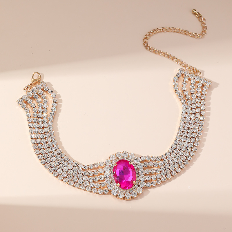 70g Weight Rhinestones Inlay Material Copper Chain Material Banquet, Cocktail Party Occasion Artificial Crystal, Copper Material Geometric Pattern Women's Gender Plating Design Elegant, Glam Style Elegant Glam Geometric Rhinestones Artificial Crystal Copper Choker Wholesale 8
